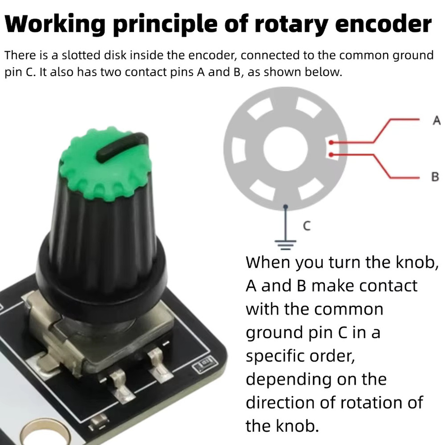 NullLab Drehgeber-Sensor mit AB-Phasen-Digitalimpulssignal, zentraler Drucktaste, Blockgehäuse und PH2.0-Schnittstelle für Arduino, Schwarz - Bild 6