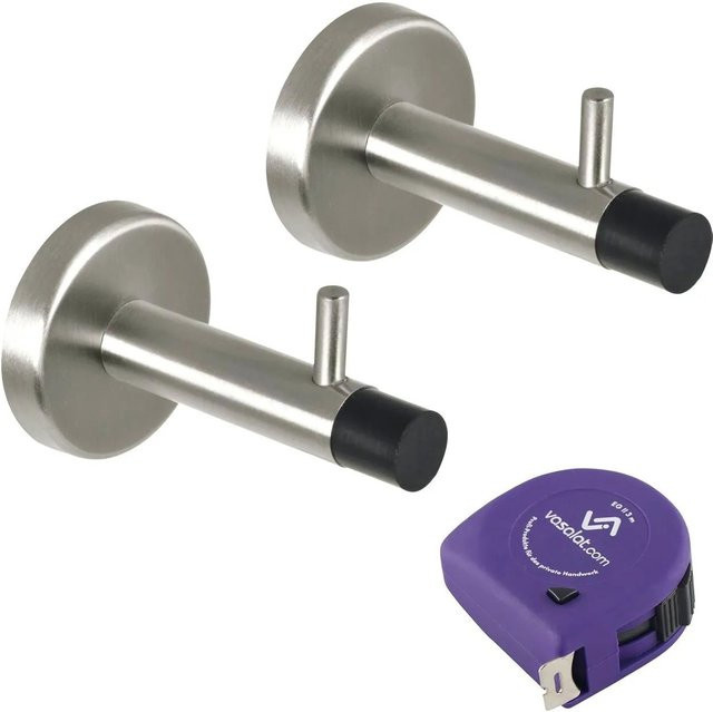 vasalat Set Türstopper Wand mit Dämpfer und Haken aus Edelstahl in Silber Matt, Durchmesser: 14 mm, Länge: 82 mm - Bild 1