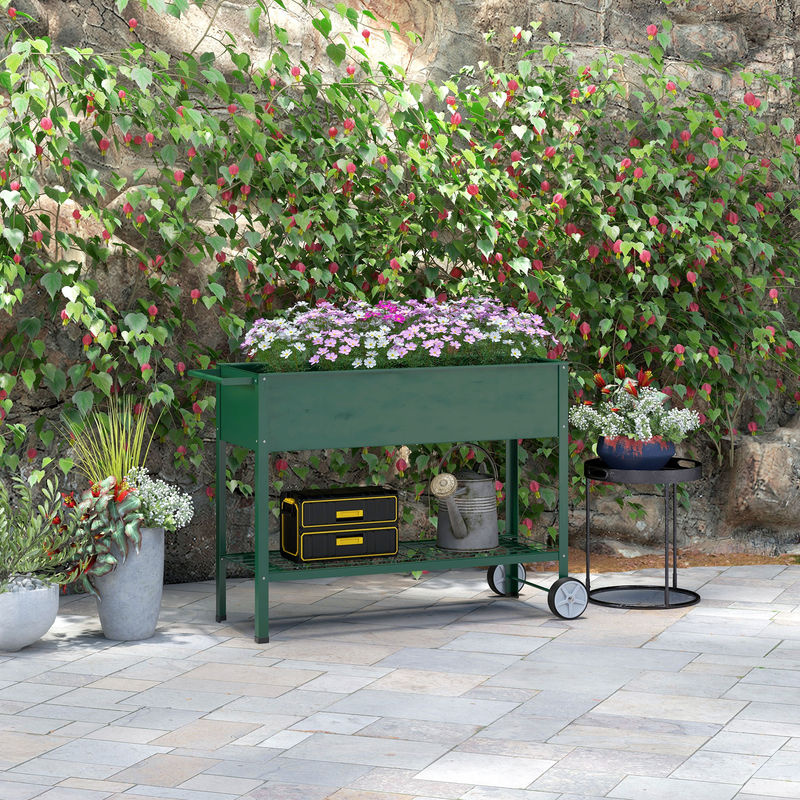 Outsunny Hochbeet mit Rädern aus Metall in Grün, Pflanzenbeet für Garten und Balkon, B/T/H: 109 x 44 x 80 cm - Bild 2