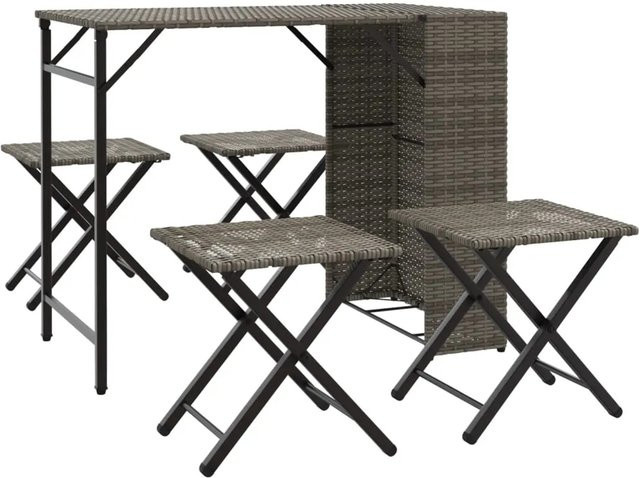 vidaXL 5-teilige Garten-Essgruppe aus grauem PE-Rattan und pulverbeschichtetem Stahl, klappbar, B/T/H: 110 x 73 x 55 cm - Bild 1