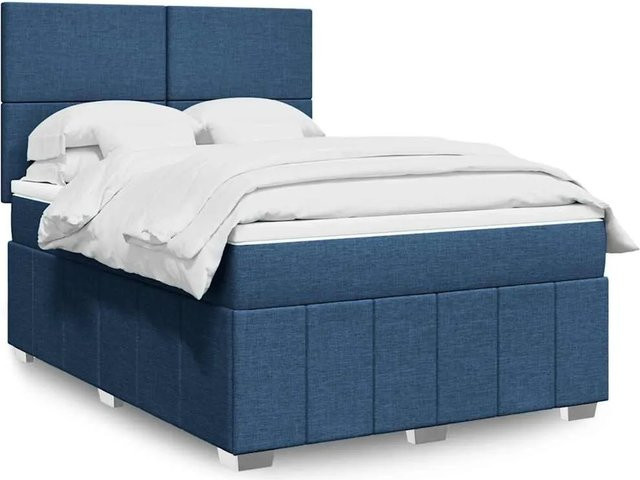 vidaXL Boxspringbett mit Matratze Blau, Hybrid-Bett mit USB-Ladeport und Unterbettbeleuchtung, B/T/H: 140 x 190 cm - Bild 1