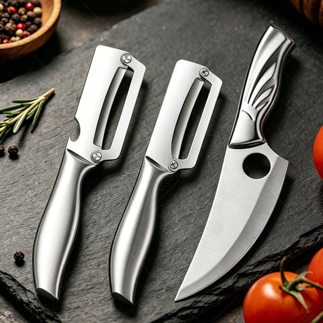 WXCOO Küchen-Ausbeinmesser und Gemüseschäler aus Edelstahl in Silber mit integriertem Flaschenöffner - Bild 1