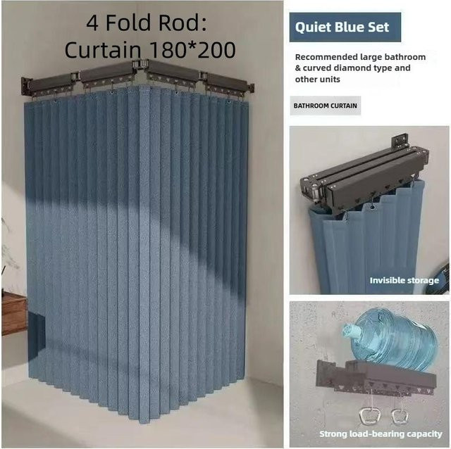 Crown Global Duschvorhang aus Polyester in Blau, wasserdicht und schimmelresistent, B/H: 180 x 200 cm - Bild 1