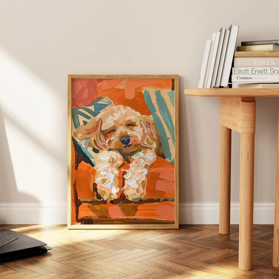 SHENCHEN Impasto Wanddruck Schlafender Pudel – Moderne abstrakte Tierkunst in Multicolour als dekorative Wanddekoration - Bild 3