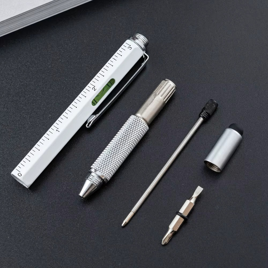 6-in-1 Multifunktions-Kugelschreiber von TWBEB in Pfirsich mit Handwerkzeug, Lineal, Schraubendreher, Touchscreen-Stift und Wasserwaage aus Metall - Bild 5