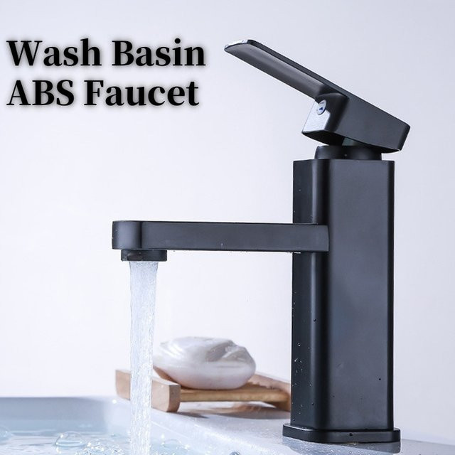 Wasserfall Waschbecken Wasserhahn aus ABS in Matt Schwarz für Badezimmer und WC, Aufsatzarmatur für Waschbecken - Bild 1