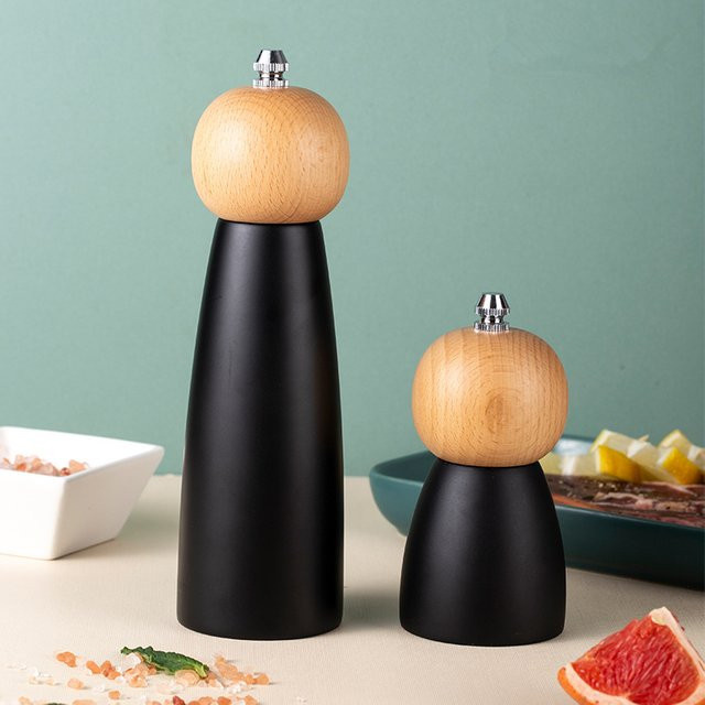 Manuelle Pfeffermühle aus Holz von Venlohome in Schwarz mit verstellbarem Keramik-Mahlwerk für Gewürze und Meersalz - Bild 1