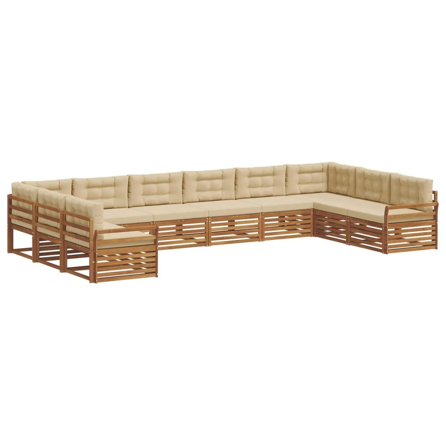 vidaXL Sofagarnitur 10-teilig in U-Form aus Massivholz Akazie, Farbe Natur und Beige, mit Sitz- und Rückenkissen - Bild 2