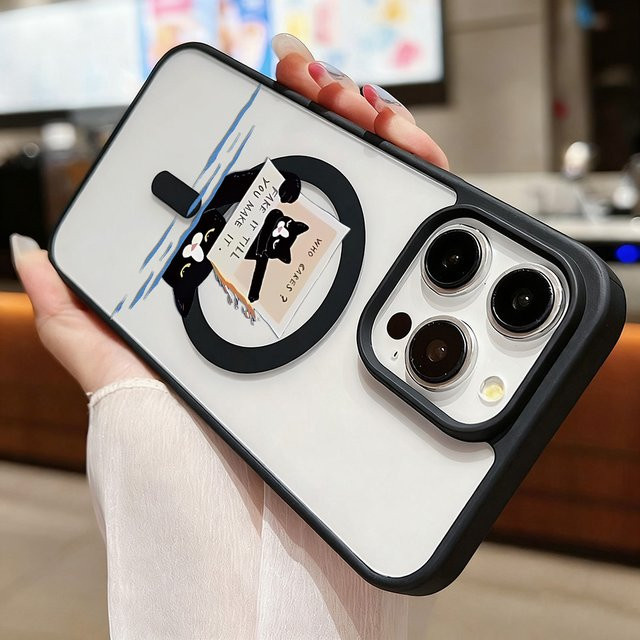 Caynes Magnetische Handyhülle mit süßem Katzenmotiv für iPhone 17 16 15 14 13 12 Pro Max Air, Stoßfestes Acryl Cover, Transparent - Bild 1
