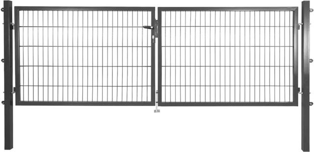 Solid Doppeltor aus Stahl in Anthrazit mit Füllung für Doppelstabmatten, Breite: 300 cm, Höhe: 100 cm - Bild 1