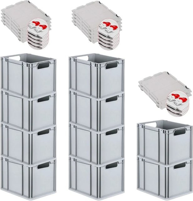 PROREGAL Spar Set 10x Eurobox Nextgen Economy mit Scharnierdeckel und roten Schiebeschnappverschlüssen, Farbe: Rot/Grau, H x B x T: 32 x 30 x 40 cm, 30 Liter - Bild 1