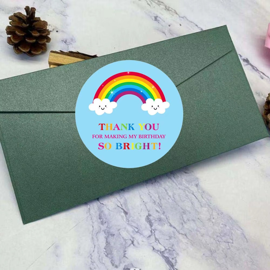 60 Stück Regenbogen Geburtstag Aufkleber als Danke Etiketten in Mehrfarbig und Weiß - Bild 5
