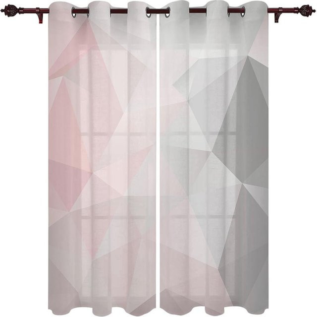 Yiran Furniture Fenstervorhänge mit Farbverlauf in Rosa und Grau, moderne Volantvorhänge aus Polyester mit Ösen, Breite: 100 cm, Höhe: 130 cm - Bild 1