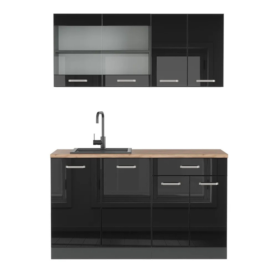 Vicco R-Line Singleküche Schwarz Hochglanz und Anthrazit mit Eiche, Breite: 140 cm - Bild 2