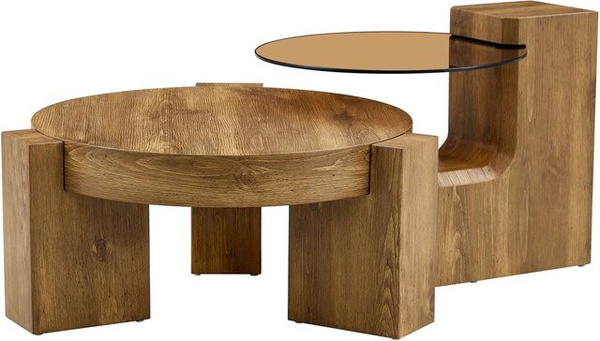 okwish Beistelltisch mit zwei Ebenen und Glasplatte in Marmoroptik, Braun, B/T/H: 78 x 75 x 34 cm