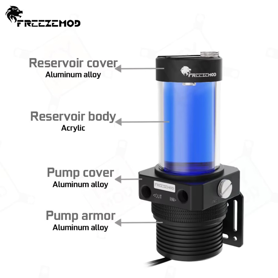 FREEZEMOD D5 Pumpe mit einteiligem Reservoir für PC-Wasserkühlung, Silber, 1100 l/h, PUB-JTD5 - Bild 2