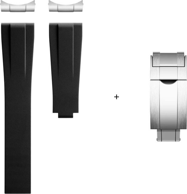 Sweetown Uhrenarmband FKM Fluorkautschuk, schwarz, Herren - Bild 1