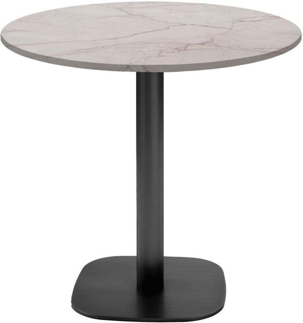 RestooTab Tisch Round runder Esstisch in Beige und Schwarz mit Stein- und Holzdekor, Höhe: 75 cm, Durchmesser: 70 cm - Bild 1