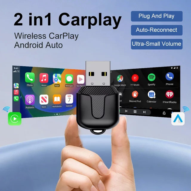 FLIXIVI CarPlay und Android Auto Adapter, kabelloser 5 GHz WiFi 5.0 Typ-C Plug-and-Play Adapter in Schwarz für kabelgebundene Systeme - Bild 1