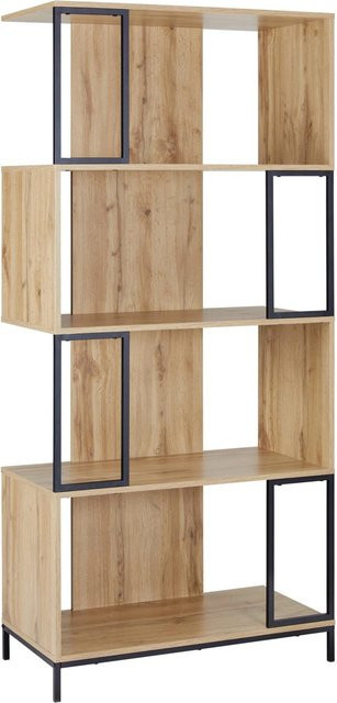 Bessagi Home Regal Geny im Industrial Design aus MDF und Metall, Farbe Eichefarben/Schwarz, B/T/H: 40,0 x 178,0 x 80,0 cm - Bild 1
