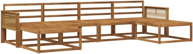 vidaXL Outdoor-Sofagarnitur aus Massivholz Akazie in Natur Braun, 6-teiliges L-Shape Set mit Armlehnen und Fußhockern - Bild 1