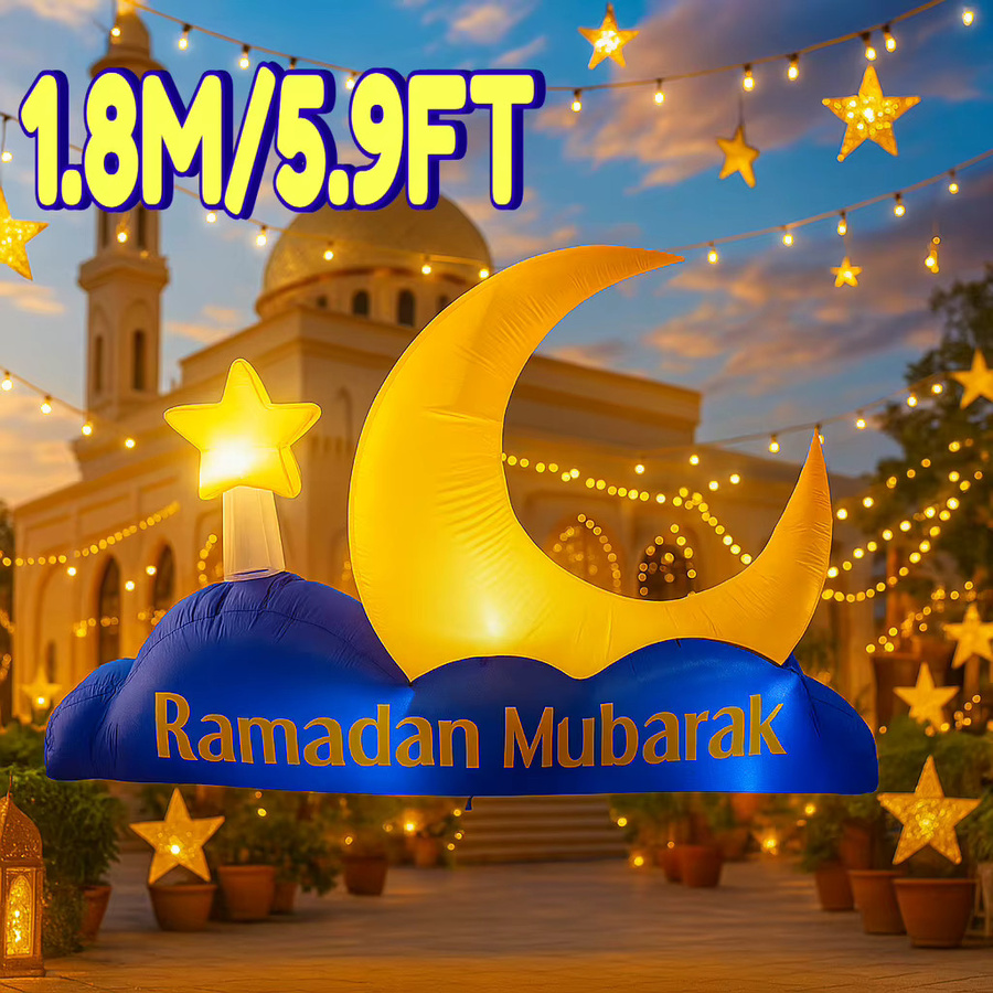 Aufblasbare LED Ramadan Dekoration mit Mond, Wolken und Sternen in Gelb, Höhe: 180 cm - Bild 2