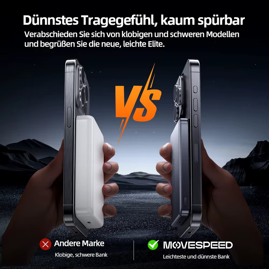 MOVESPEED S10 Magnetische Powerbank 10000mAh mit Schnellladung, tragbare kabellose externe Batterie für iPhone und Samsung - Bild 2