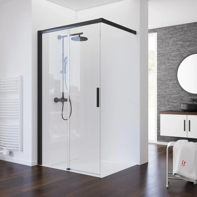 Schulte Walk In Schiebetür aus Glas in Mattschwarz, B: 140 cm, H: 200 cm, DIN Links - Bild 1