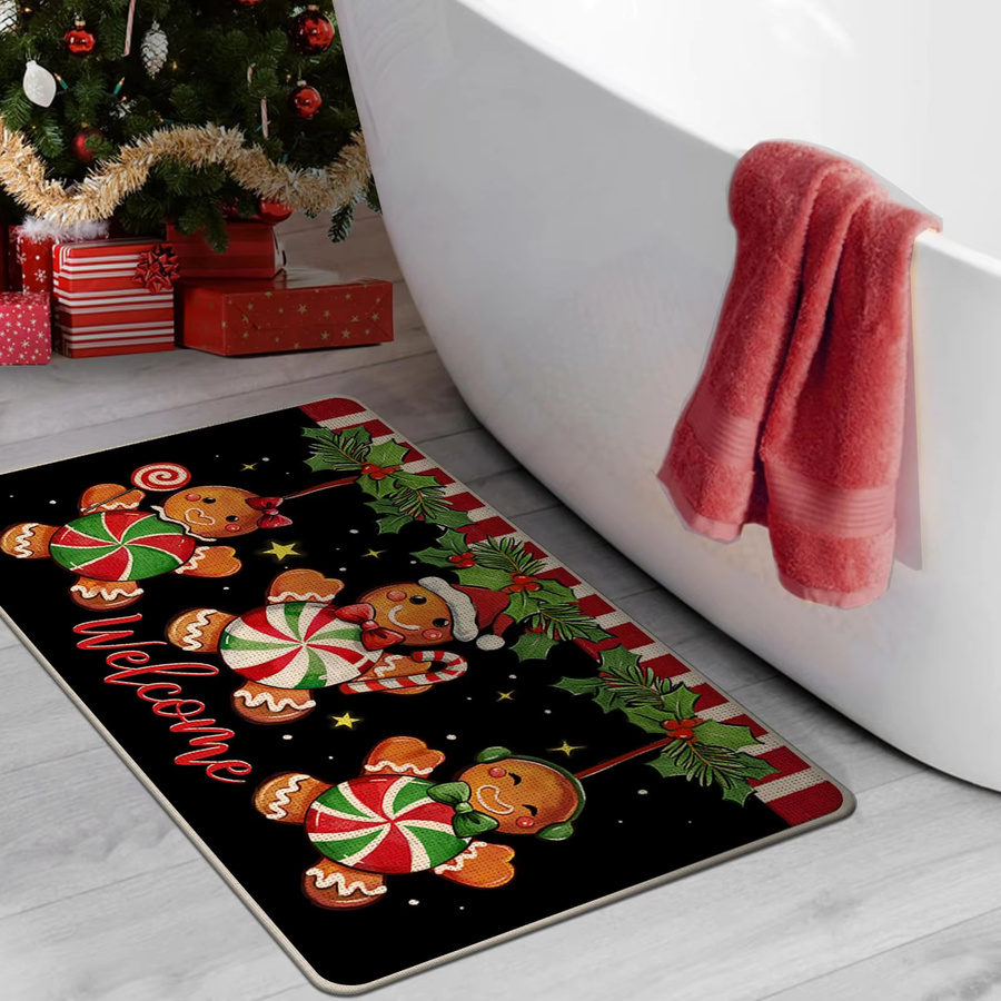 VIKAMA Weihnachtliche Fußmatte Lebkuchenmann, rutschfeste Eingangstteppich für Innen und Außen, Mehrfarbig, B: 60 cm, T: 40 cm - Bild 4