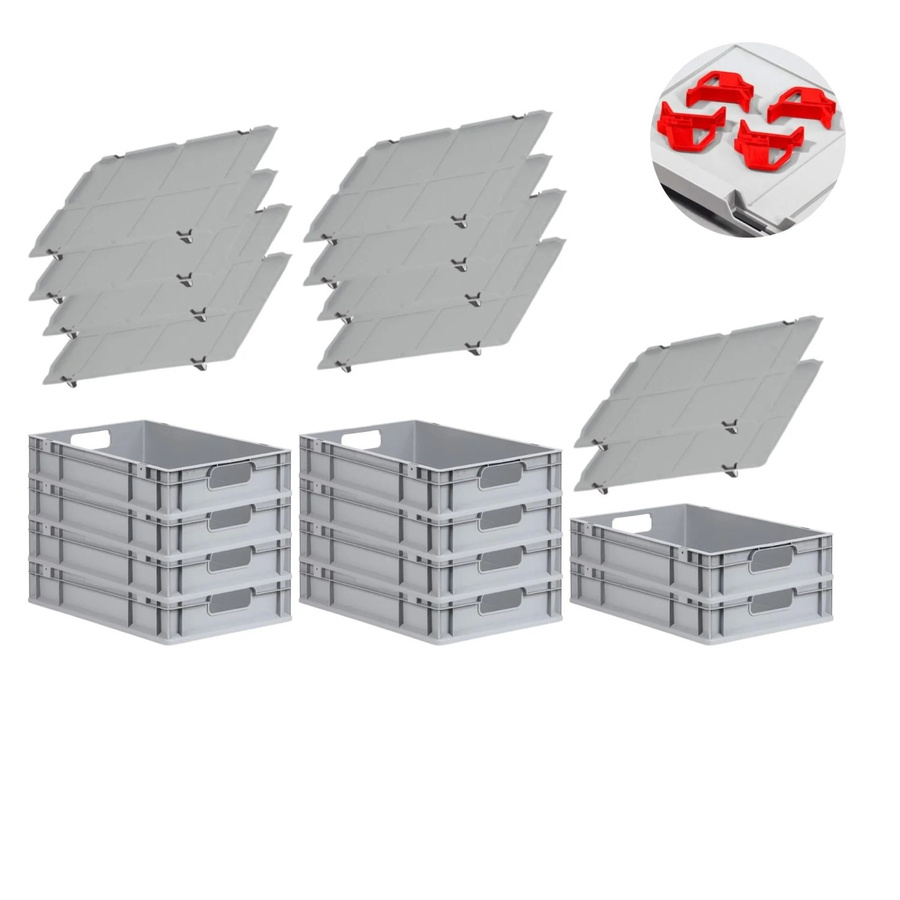 PROREGAL Spar Set mit 10x Eurobox Nextgen Economy in Rot inklusive Auflagedeckeln und 4x Schiebeschnappverschlüssen, H x B x T: 12 x 40 x 60 cm, 23 Liter - Bild 2