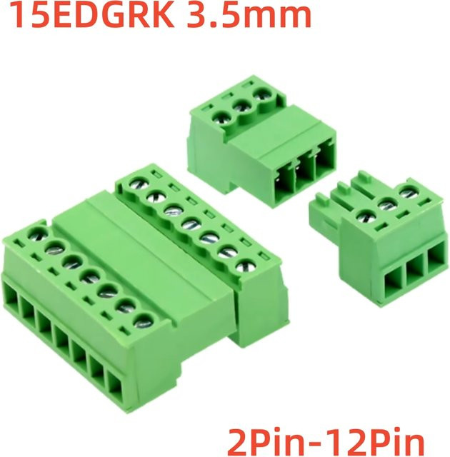 5 Sets 2EDGRK 3,5 mm Pitch Schraubklemmen Stecker und Pin Header Buchse Set, grün, 2/3/4/5/6-12 Pin rechtwinklig - Bild 1