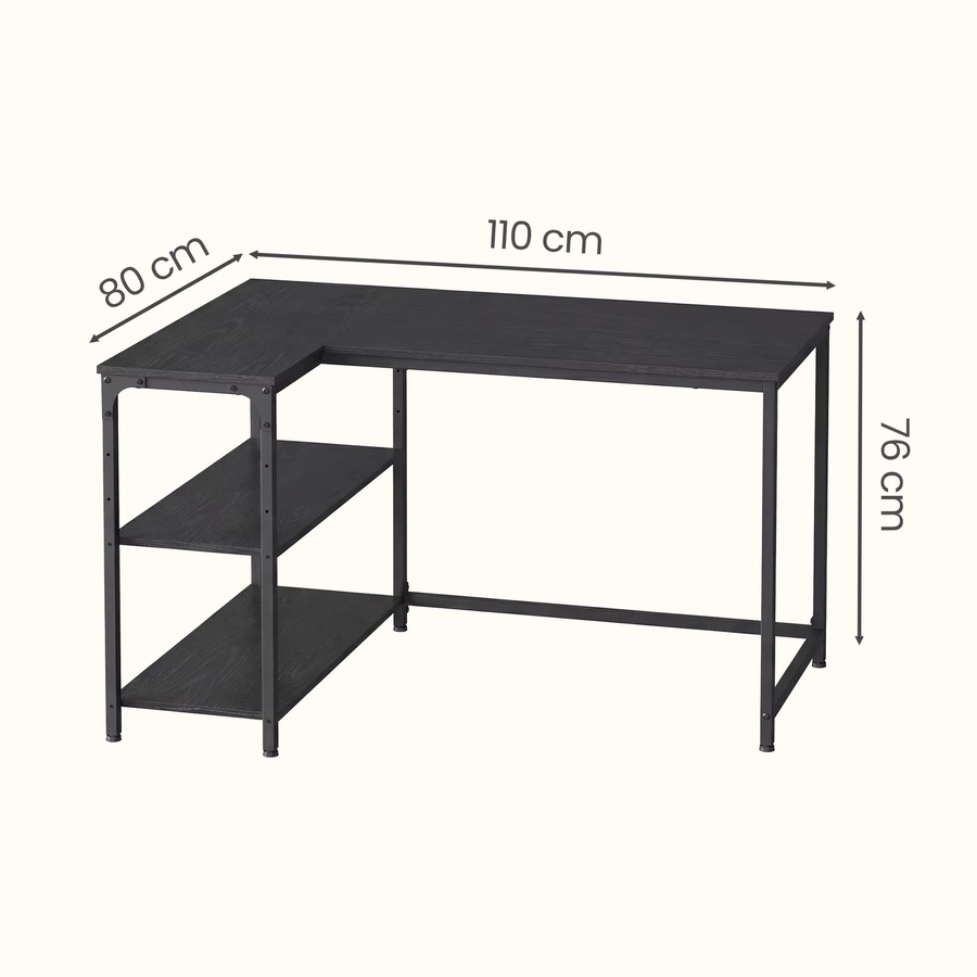 VASAGLE Eckschreibtisch in L-Form in Schwarz, moderner Computertisch mit Stauraum und höhenverstellbarer Ablage für dein Homeoffice - Bild 3