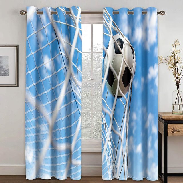Fußball Buchstaben Druck Vorhang von A Family Of Home Textiles in Blau, halbtransparentes Polyester mit Ösen, Breite: 100 cm, Höhe: 130 cm - Bild 1