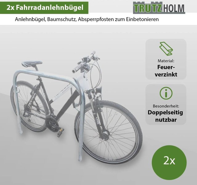 TRUTZHOLM 2er Set Fahrradanlehnbügel aus feuerverzinktem Stahl in Grau, H x B: 115 x 99 cm, Durchmesser 49 mm - Bild 1