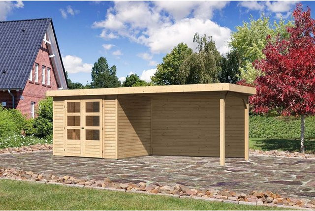 Karibu Holz-Gartenhaus Boras Natur Flachdach Unbehandelt B: 238 cm, T: 213 cm, H: 211 cm - Bild 1