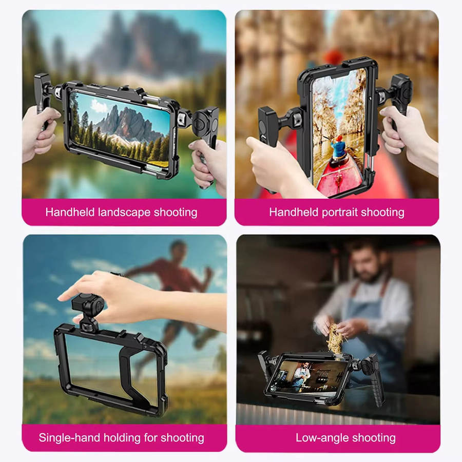 Universelles Smartphone-Video-Rig aus Aluminiumlegierung in Schwarz mit 360-Grad-Drehfunktion, verstellbaren Griffen und 52mm Filteradapter für iPhone 17 Pro Max - Bild 3