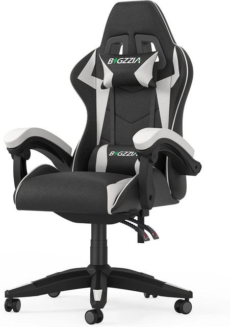 Rattantree Gaming Stuhl mit hoher Rückenlehne aus weißem PU Leder inklusive Kopf- und Lendenstütze - Bild 1