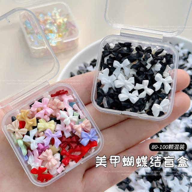 YYM Nageldekorationen, Schwarz-Weiße Schleifen, 3D-Bänder, Glänzend - Bild 1
