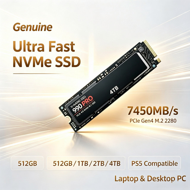 Samsung 990 PRO NVMe M.2 2280 PCIe Gen4 SSD Solid-State-Laufwerk in Schwarz für PS5, Gaming Desktop und Laptop PC - Bild 1