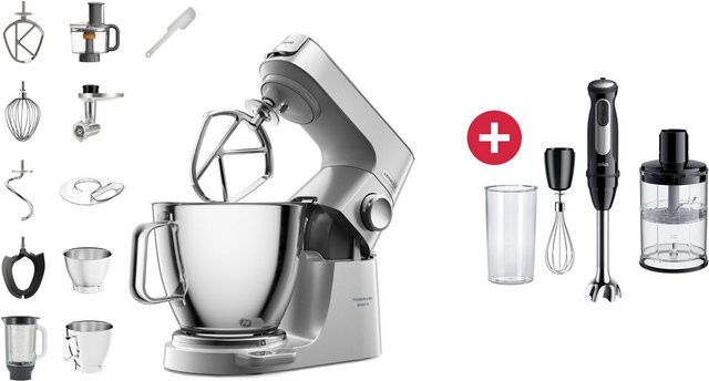 Kenwood Titanium Chef Baker XL Küchenmaschine in Silver und Braun MQ 55254 M MultiQuick 5 Pro Edelstahl-Stabmixer Set - Bild 1