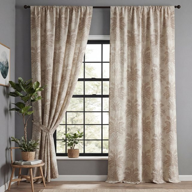 CENTURyMiG Bestickter Vorhang mit floralem Muster in Kaffeebraun und Beige, Thermoisolierender Sichtschutz mit Ösen, Breite: 100 cm, Höhe: 200 cm - Bild 1