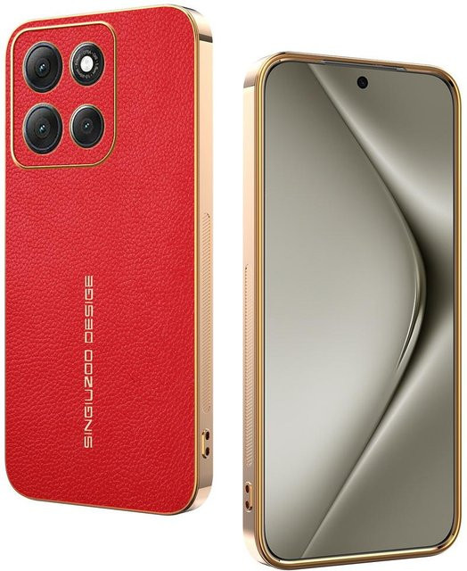 Klassische Lychee-Leder-Schutzhülle mit Galvanik-Rahmen für Motorola Moto G-Serie in Rot - Bild 1