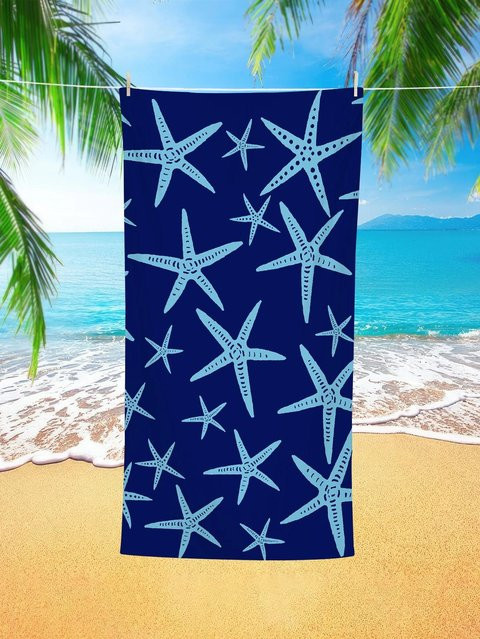 Marineblaues Strandtuch von Lang Pattong mit Seestern-Print aus Ultrafeinfaser, schnell trocknend, B: 40 cm, H: 60 cm - Bild 1