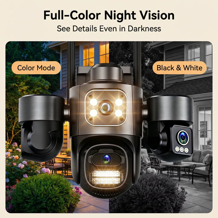 DiFang IP-Kamera mit 15MP HD, 8MP Dual-Objektiv und drei Bildschirmen, WLAN Videoüberwachungskamera mit automatischer Verfolgung, IP66 wasserdicht, Schwarz - Bild 5