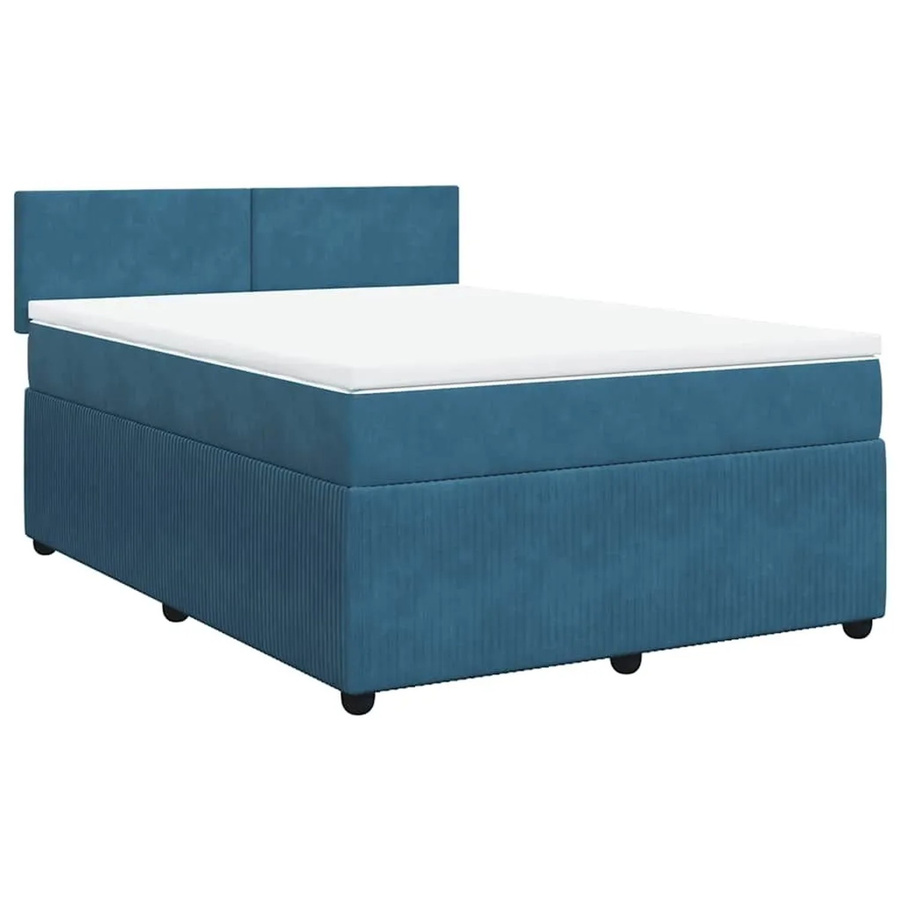 vidaXL Boxspringbett mit Matratze in Blau, Hybridbett aus Samt und Kiefer mit Taschenfederkern, B/T: 160 x 200 cm - Bild 2