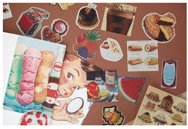 GoolRC 55 Stück Essens-Scrapbooking-Sticker mit Vintage-Mustern und niedlichen Snacks in Beige und Multicolour für dein DIY-Planer-Set - Bild 1