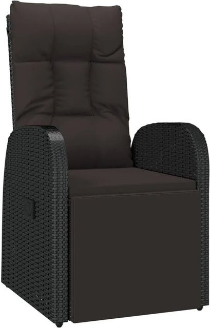 Furnicato Garten-Liegestuhl aus Poly Rattan in Schwarz mit wetterfesten Auflagen und Armlehnen - Bild 1