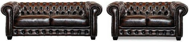Vente-unique Couchgarnitur Brenton Chesterfield aus Leder in Schokobraun mit Punksteppung B/T: 160 x 201 cm - Bild 1