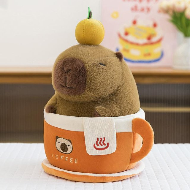 Cartoon Kaffee Capybara Plüschtier, Kuscheltierpuppe, 30cm, ab 14 Jahre - Bild 1