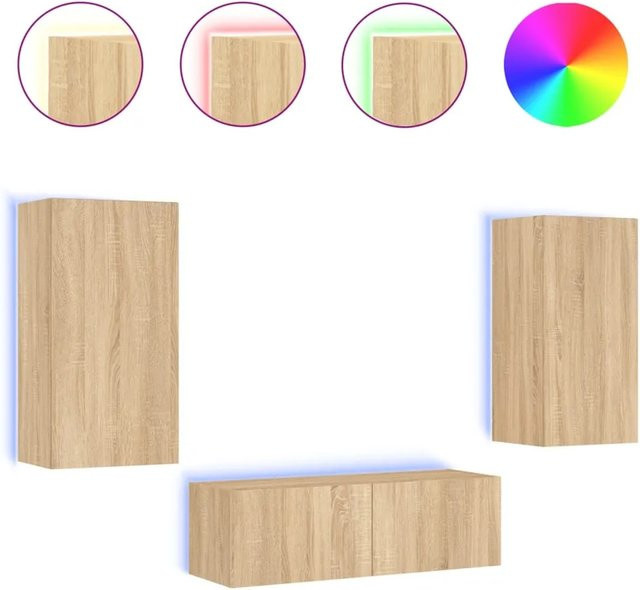 vidaXL 3-tlg. TV-Wohnwand mit LED-Leuchten in Sonoma-Eiche, Wandmontage, B/T/H: 2 x 40,5 x 35 x 80 cm und 1 x 100 x 35 x 31 cm - Bild 1